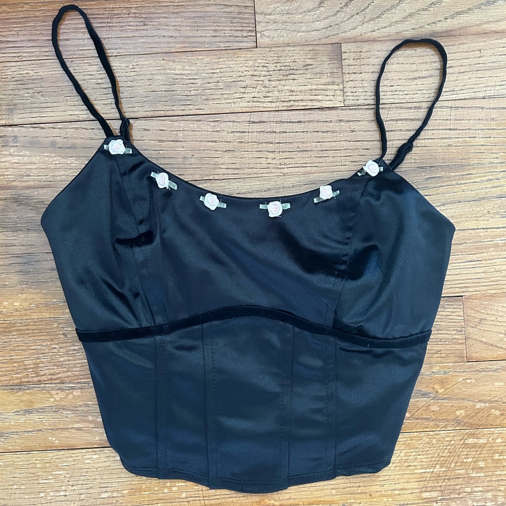 Wild Fable Black Camisole with Floral Accents